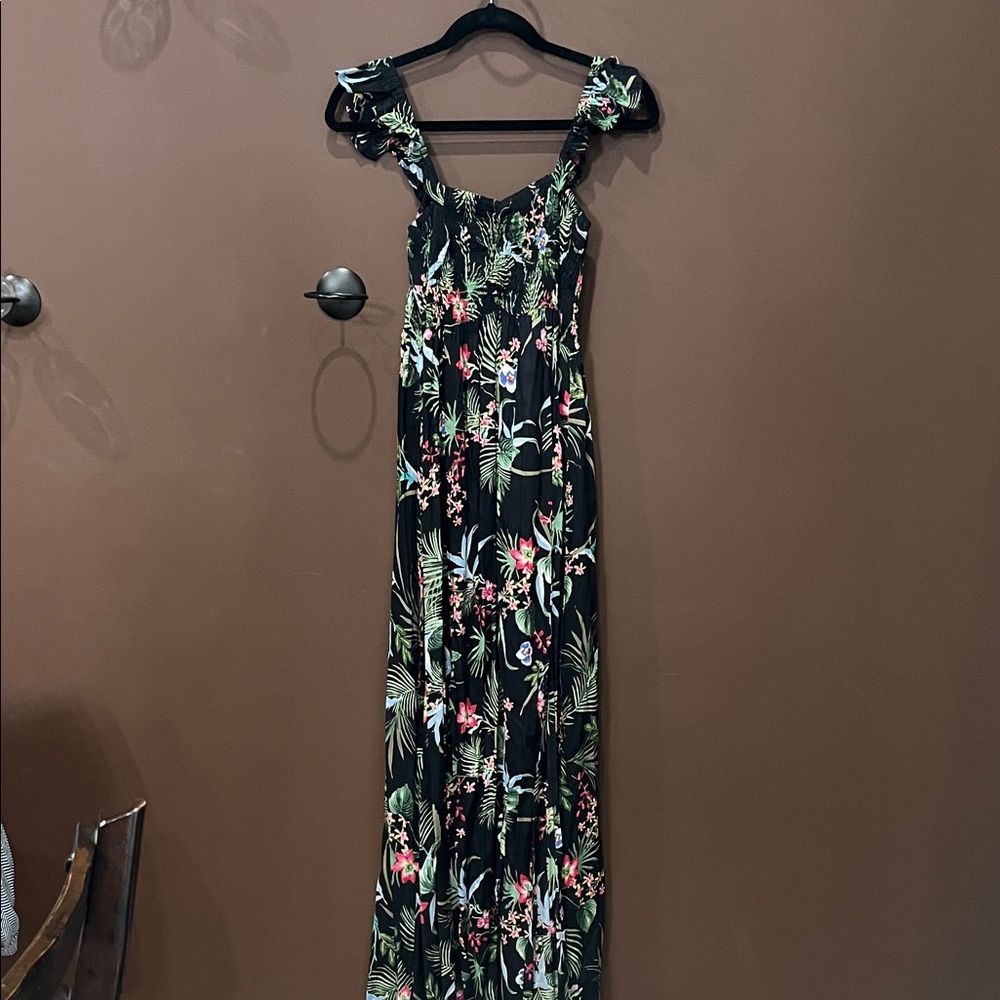 Floral Black Maxi Dress with Side Slit